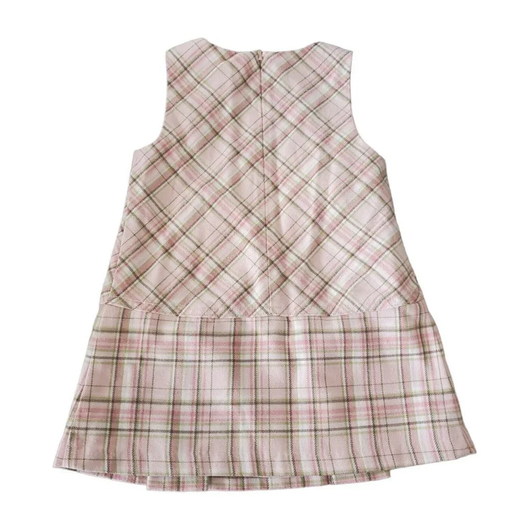 Janie And Jack Baby Girl Light Pink Plaid Flannel Dress Green Sz 12 To 18 Months